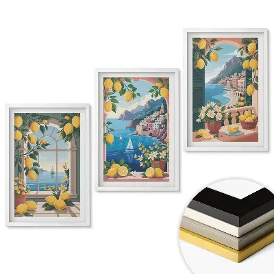 Set 3 tablouri pentru living cu pictură de lămâi