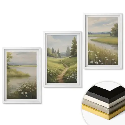 Set tablouri pentru living cu peisaje naturale în nuanțe delicate