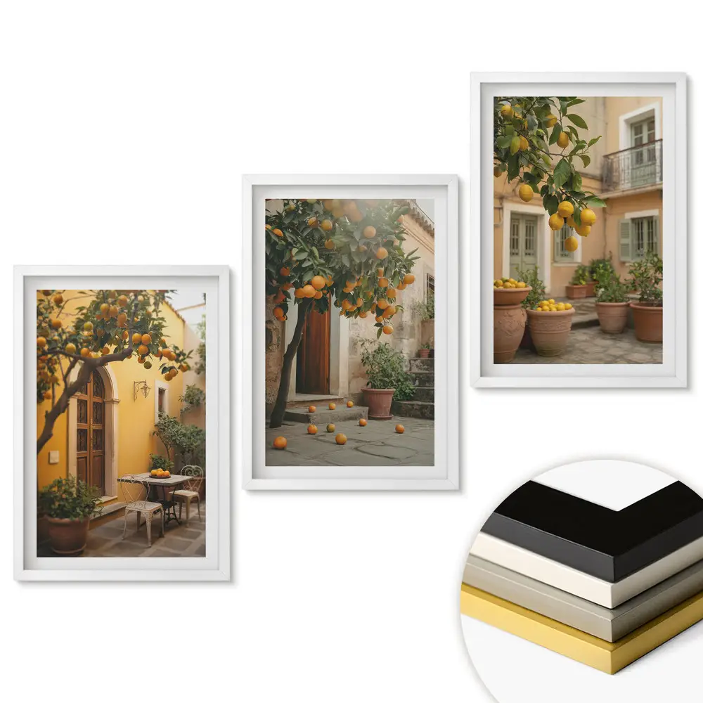 Set de 3 tablouri pentru living cu citrice într-un cadru însorit