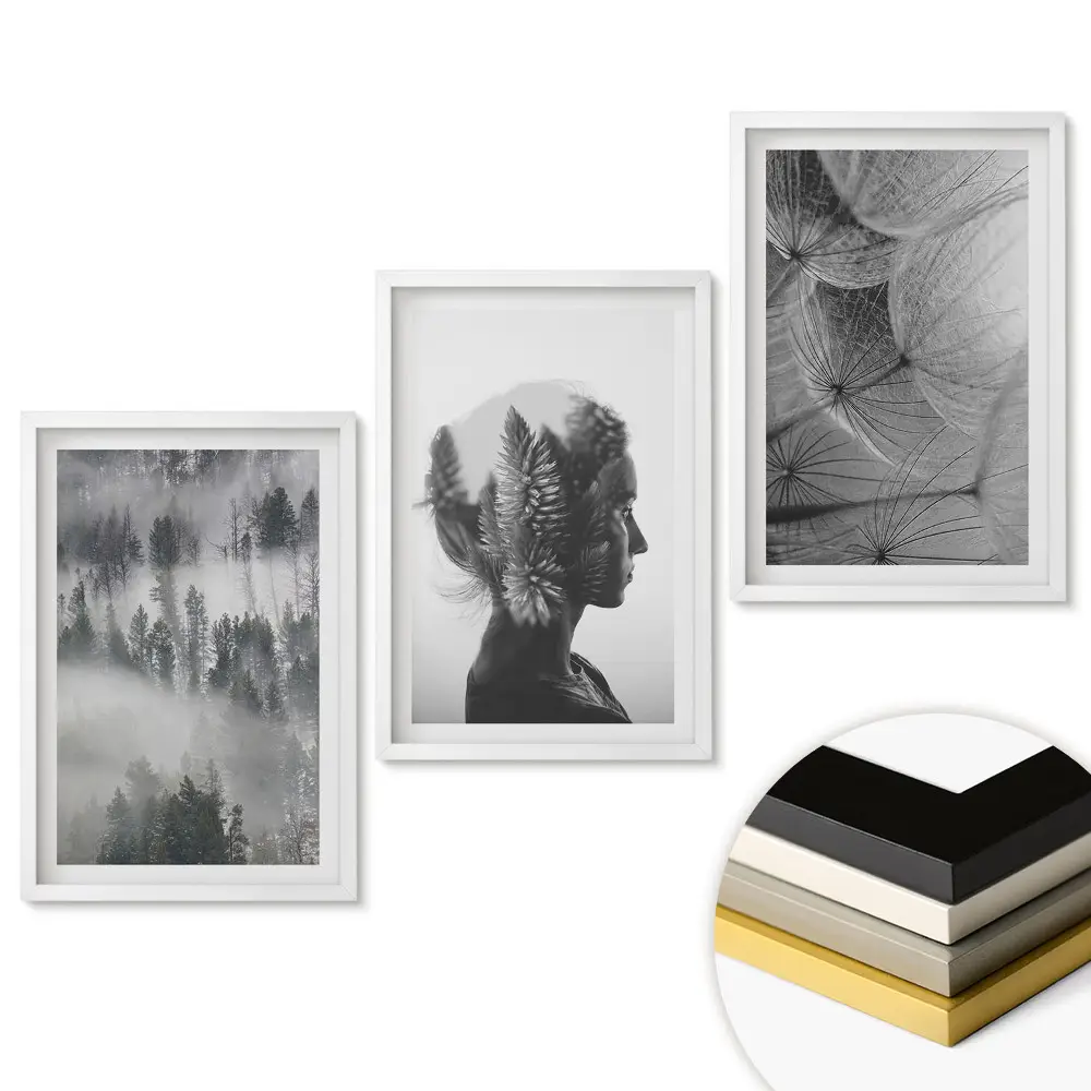 Set de 3 tablouri pentru living cu tematică Natură și reflecții în stil minimalist