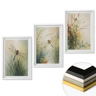 Set tablouri pentru living cu libelule într-un peisaj delicat