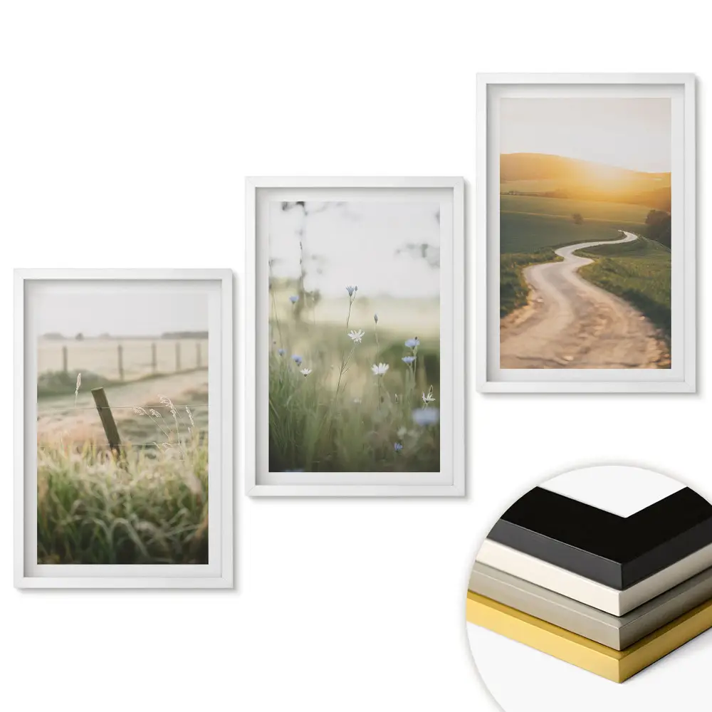 Set tablouri pentru living cu peisaje naturale în nuanțe delicate