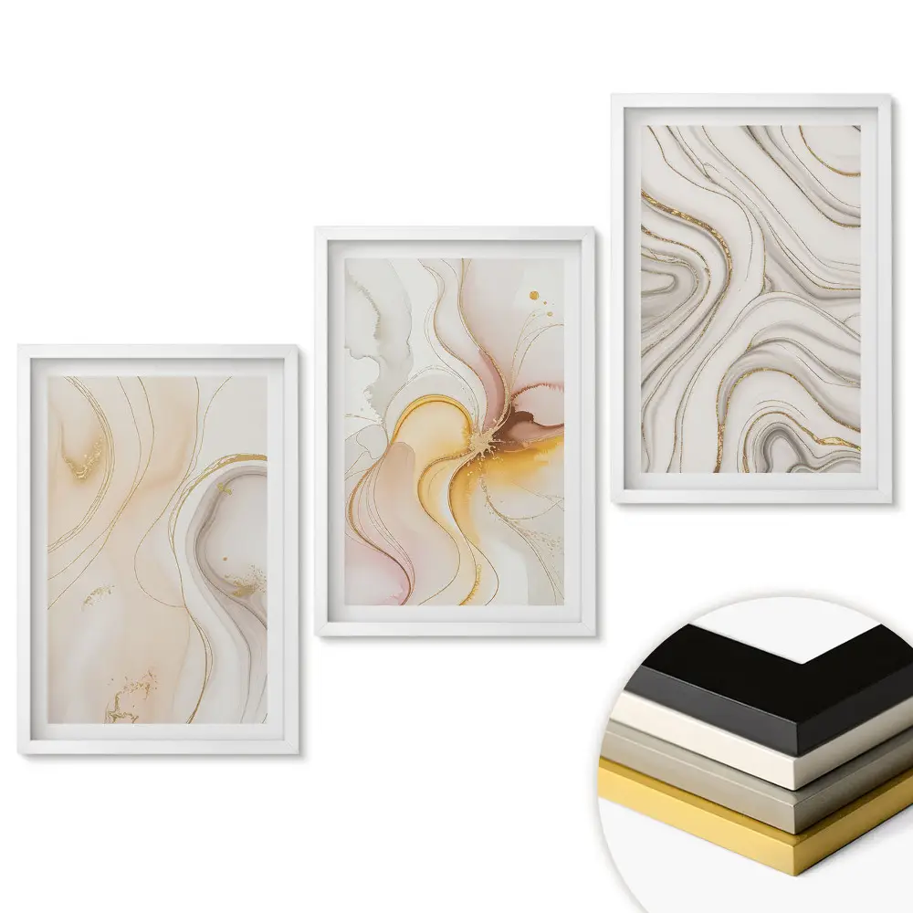 Set de 3 tablouri pentru living cu compoziții abstracte și modele delicate