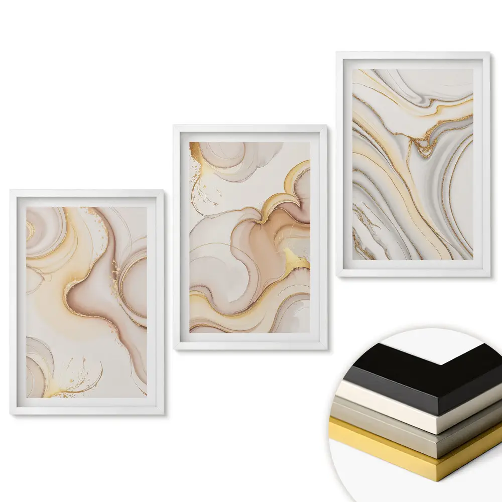 Set 3 tablouri pentru living cu modele abstracte în nuanțe delicate