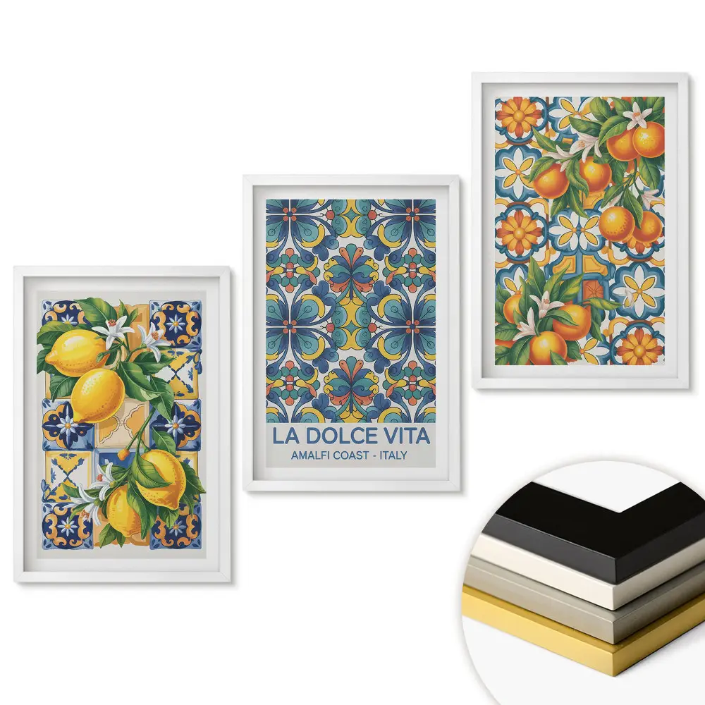 Set 3 tablouri pentru living cu grafică atmosferică și peisaj italian