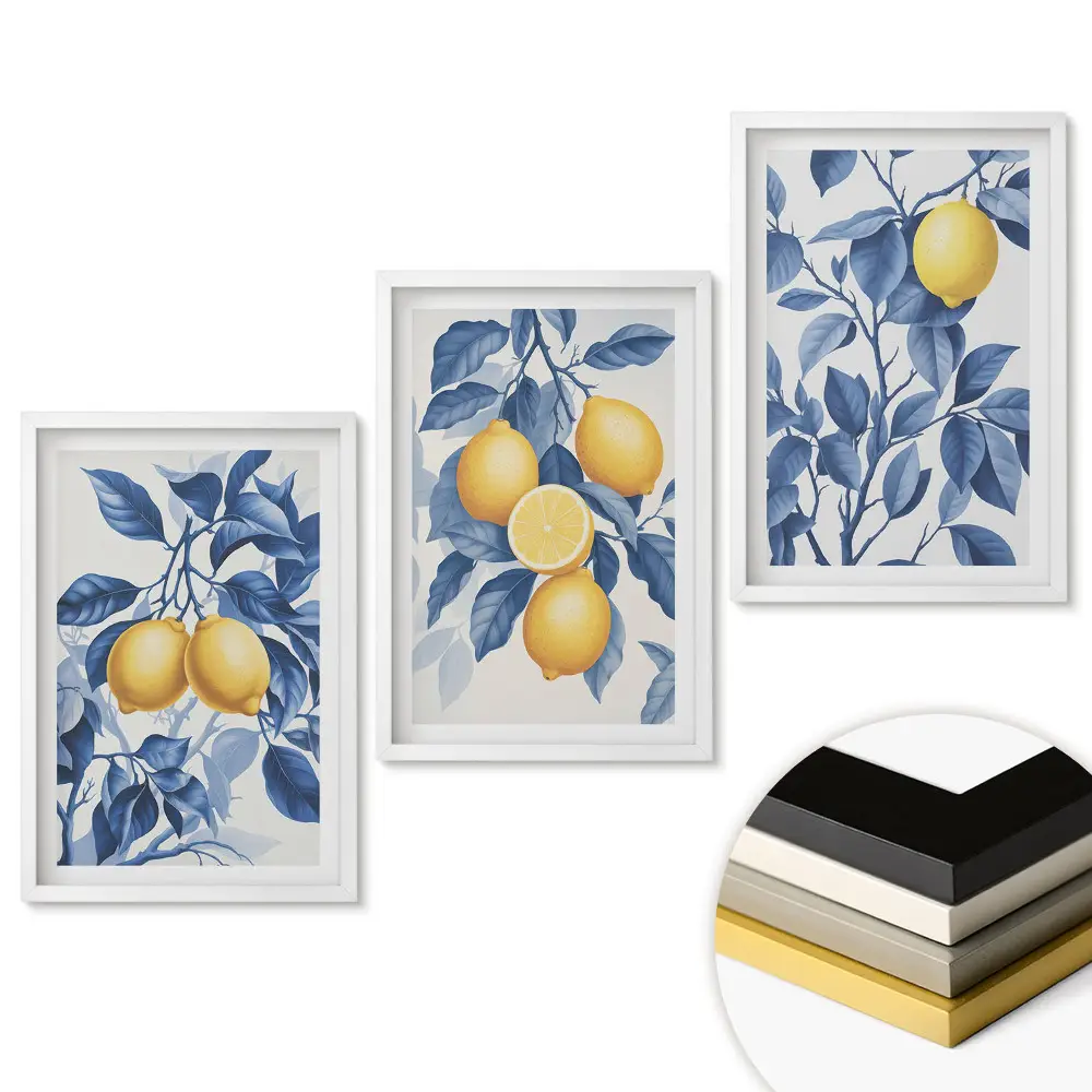 Set tablouri pentru living Inspirații de lămâie în nuanțe de albastru