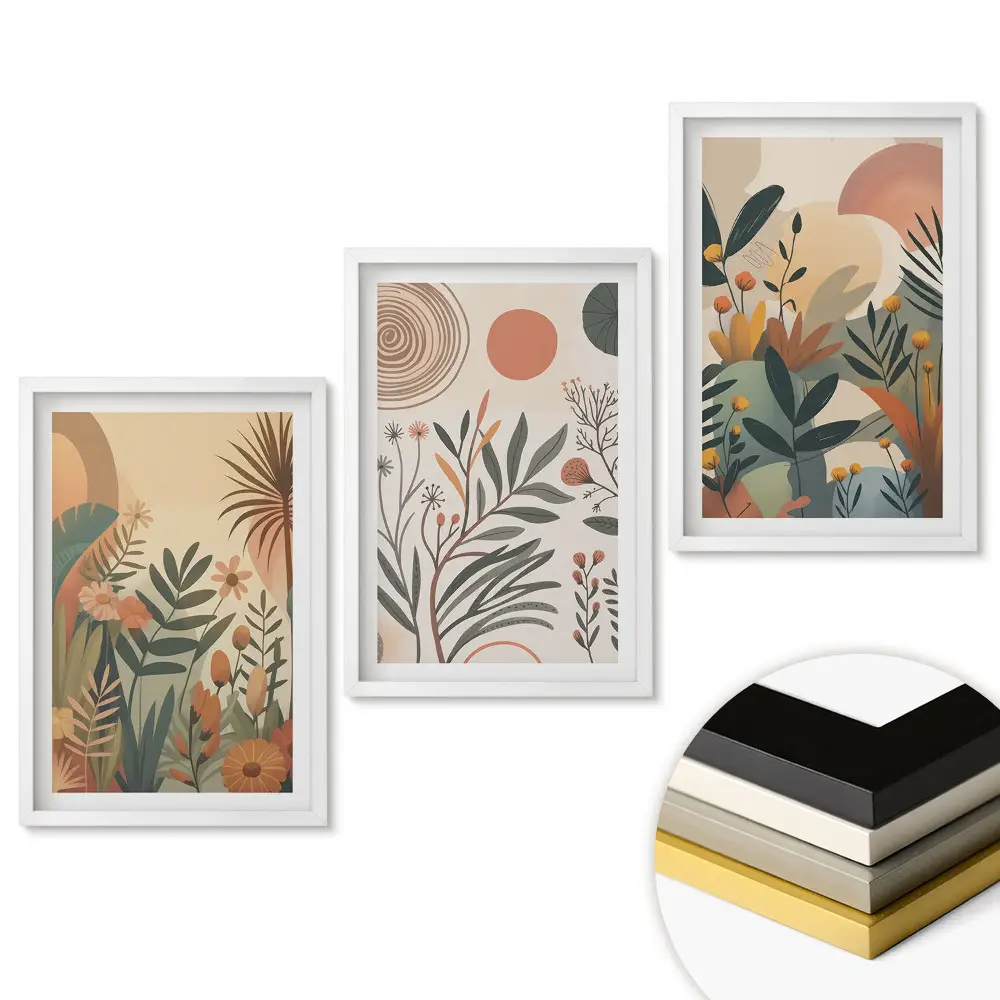 Set de 3 tablouri pentru living cu compoziții florale în nuanțe pastelate