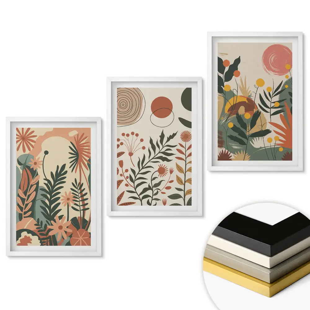 Set de tablouri pentru living cu motive florale în stil minimalist