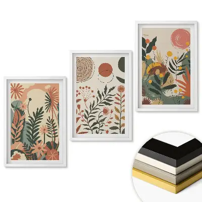 Set de tablouri pentru living cu motive florale în stil minimalist