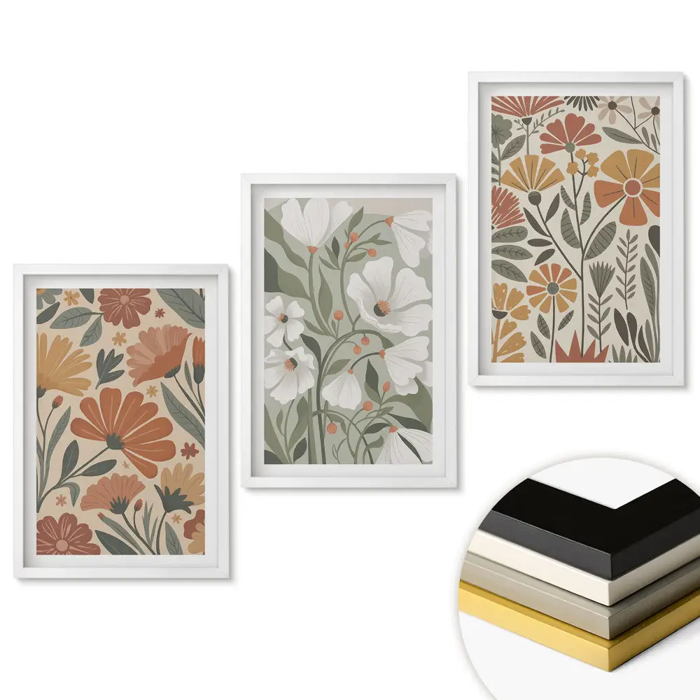 Set tablouri pentru living cu compoziții florale în nuanțe pastelate