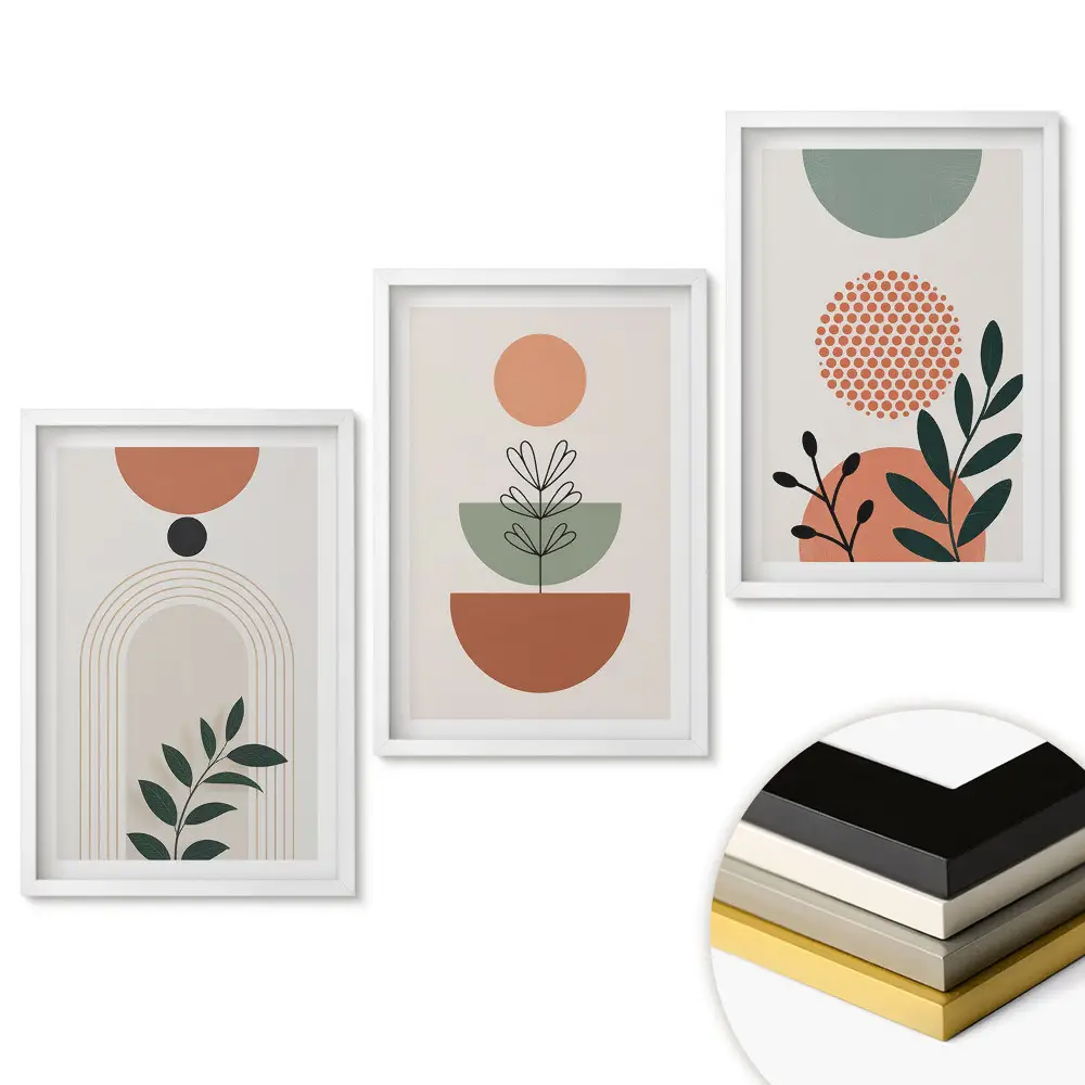 Set de tablouri pentru living cu compoziții abstracte și vegetație