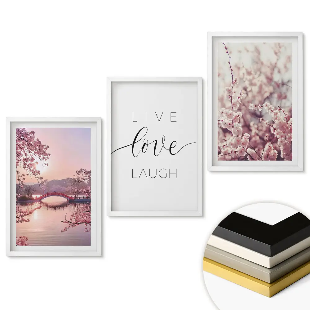 Set 3 tablouri pentru living cu flori și mesaj inspirațional