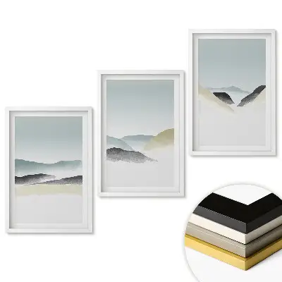 Set 3 tablouri pentru living cu peisaje montane în nuanțe pastelate