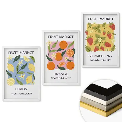 Set de 3 tablouri pentru living Fructe de la Piața Botanică 1977