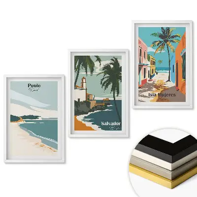Set de tablouri pentru living cu peisaje tropicale în stil retro