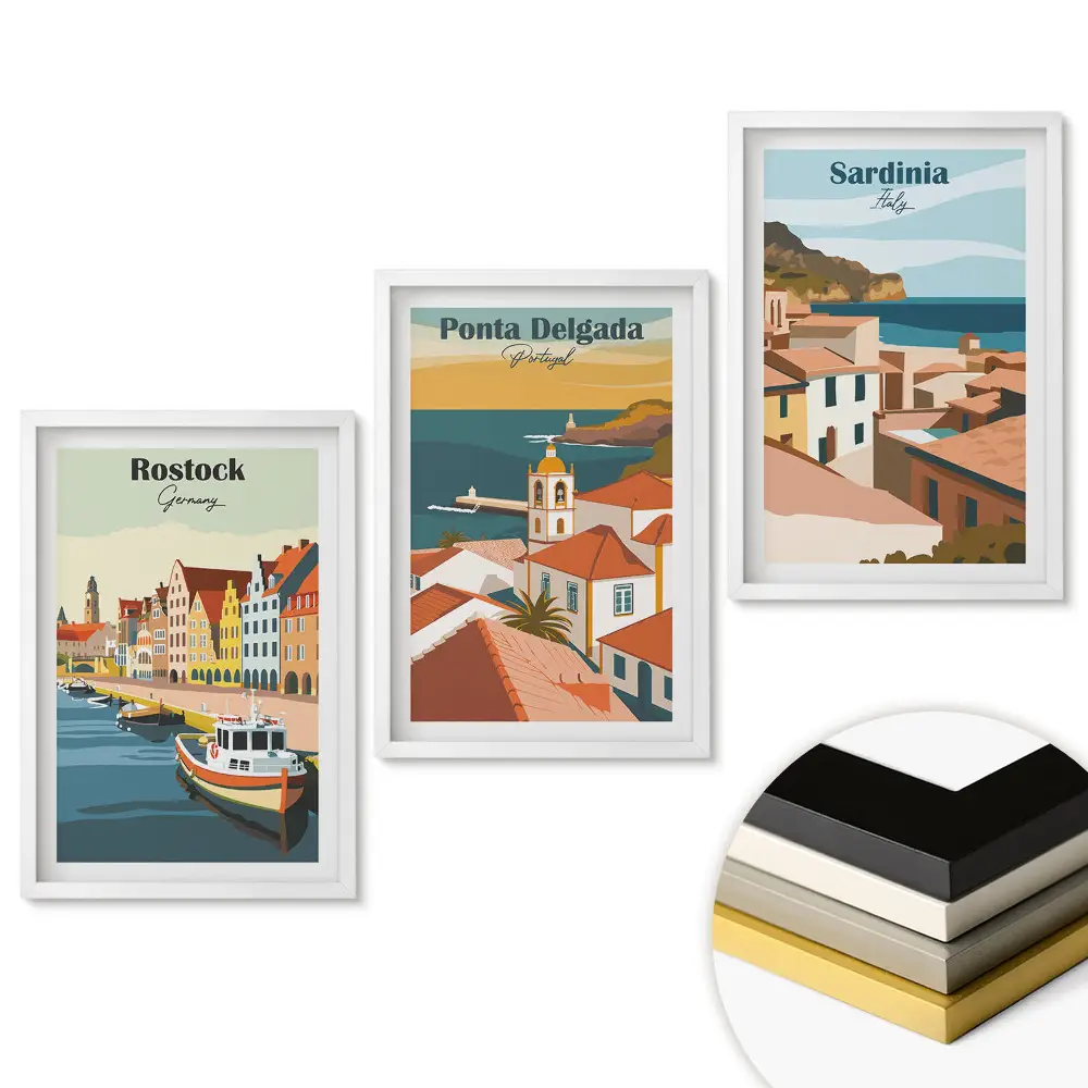 Set de 3 tablouri pentru living cu peisaje din orașe europene pitorești