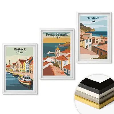 Set de 3 tablouri pentru living cu peisaje din orașe europene pitorești