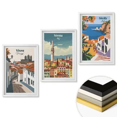 Set de tablouri pentru living cu peisaje italiene din Viseu, Siena și Sicilia