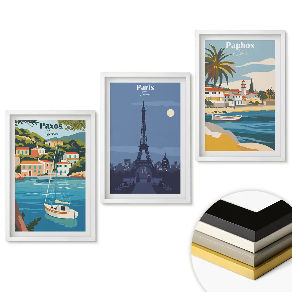 Set de 3 tablouri pentru living Amintiri de vară din Europa