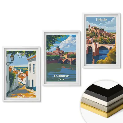 Set de tablouri pentru living cu ilustrații de orașe europene fermecătoare
