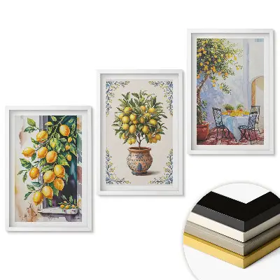 Set de tablouri pentru living cu motive citrice în artă decorativă