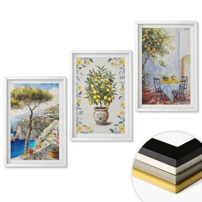 Set de 3 tablouri pentru living cu vederi pitorești și elemente citrice