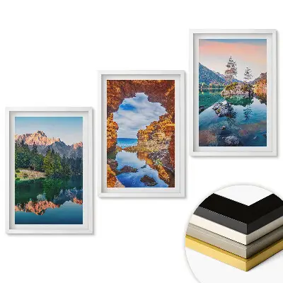 Set de 3 tablouri pentru living cu peisaje pitorești ale naturii în rame