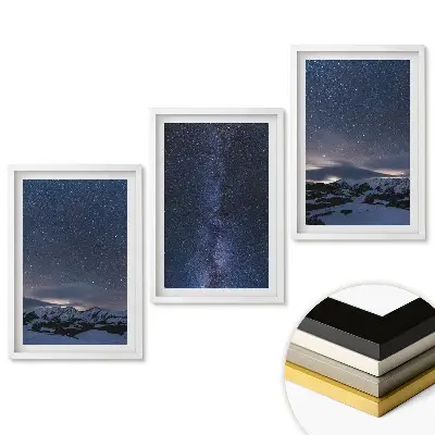 Set de 3 tablouri pentru living cu peisaj montan sub cerul nopții