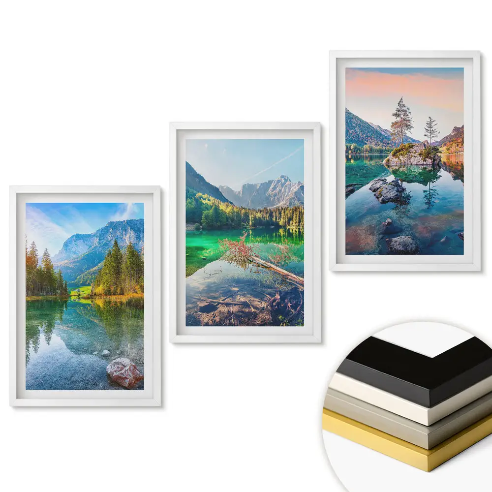 Set 3 tablouri pentru living cu peisaje pitorești de munte și apă