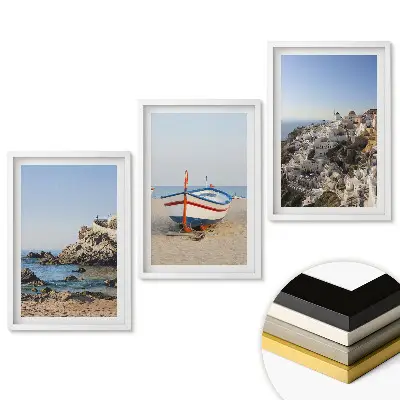 Set 3 tablouri pentru living cu vederi pitorești la malul mării și arhitectură