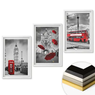 Set tablouri pentru living cu simboluri londoneze în stil monocromatic
