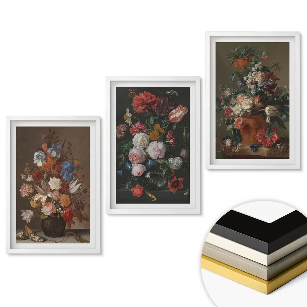 Set 3 tablouri pentru living cu compoziții florale în stil artistic