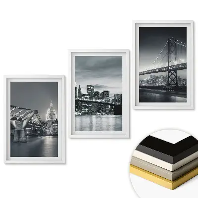 Set de 3 tablouri pentru living cu poduri în alb și negru