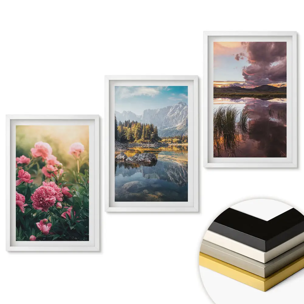Set de trei tablouri pentru living cu peisaje naturale