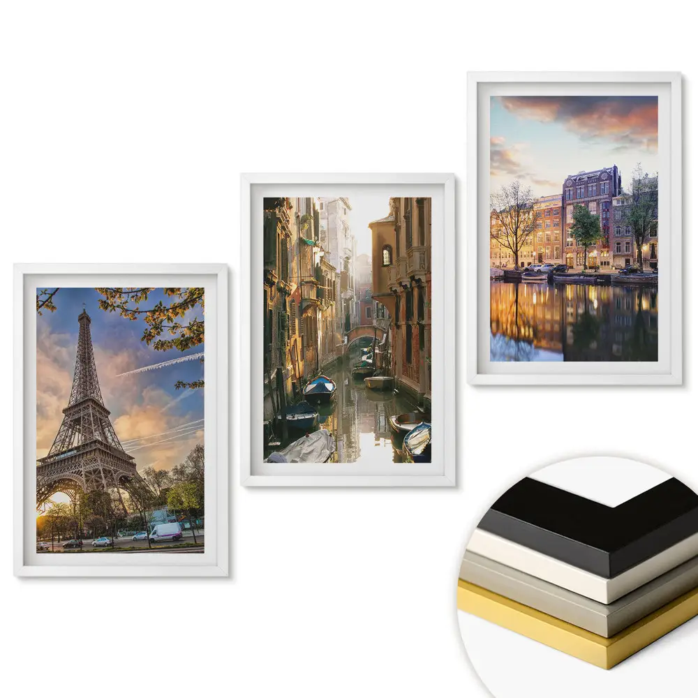 Set 3 tablouri pentru living cu monumente ale Europei în cadre pitorești