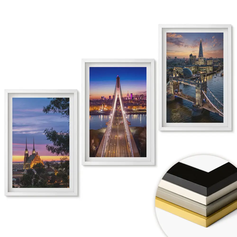 Set de tablouri pentru living Orașe în strălucirea soarelui apus
