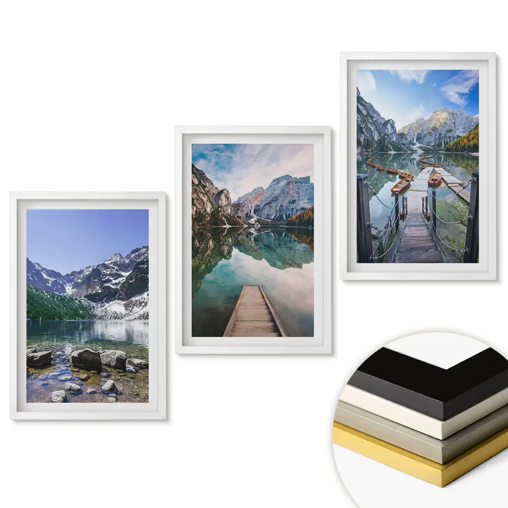 Set de tablouri pentru living cu peisaje montane și lacuri