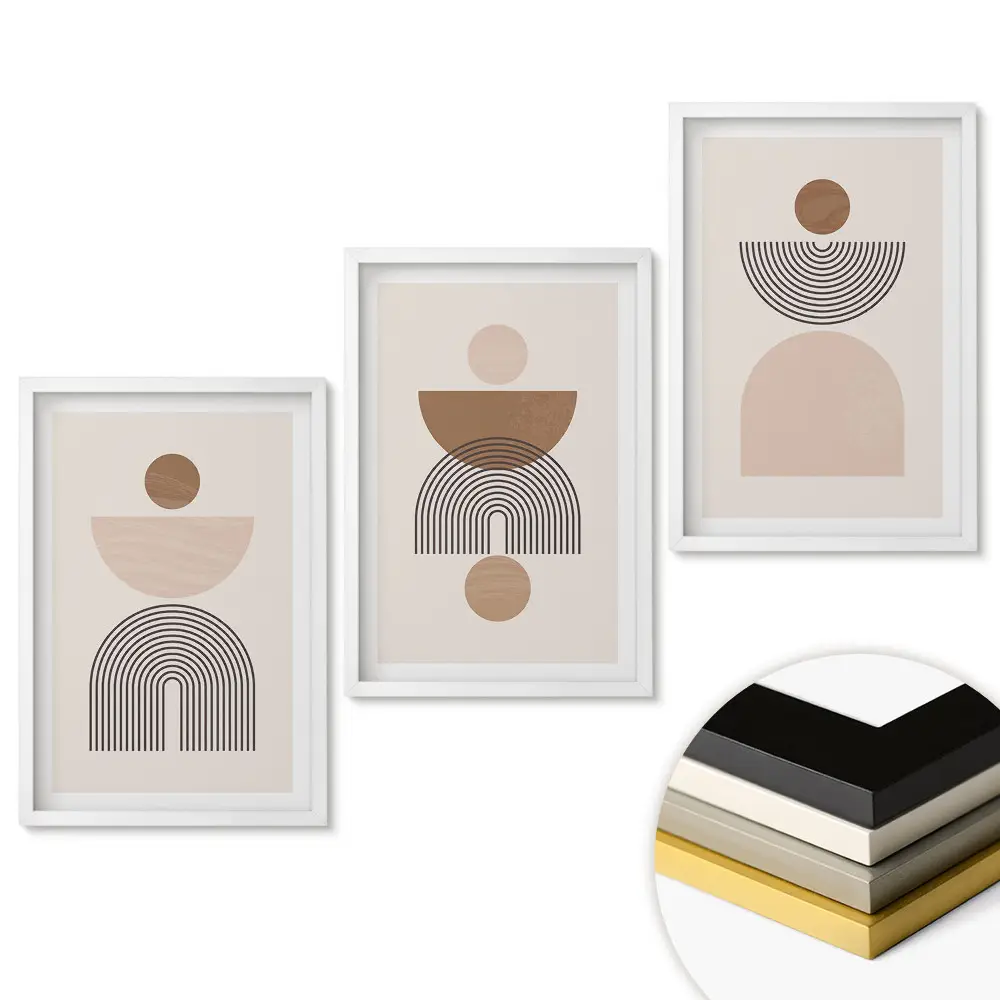Set de tablouri pentru living cu forme abstracte în nuanțe de bej