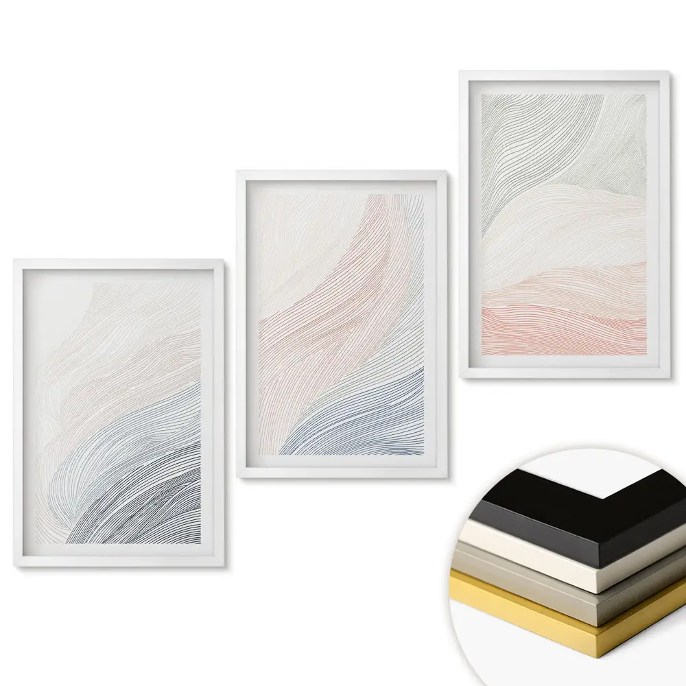 Set tablouri pentru living cu model abstract de valuri în culori delicate