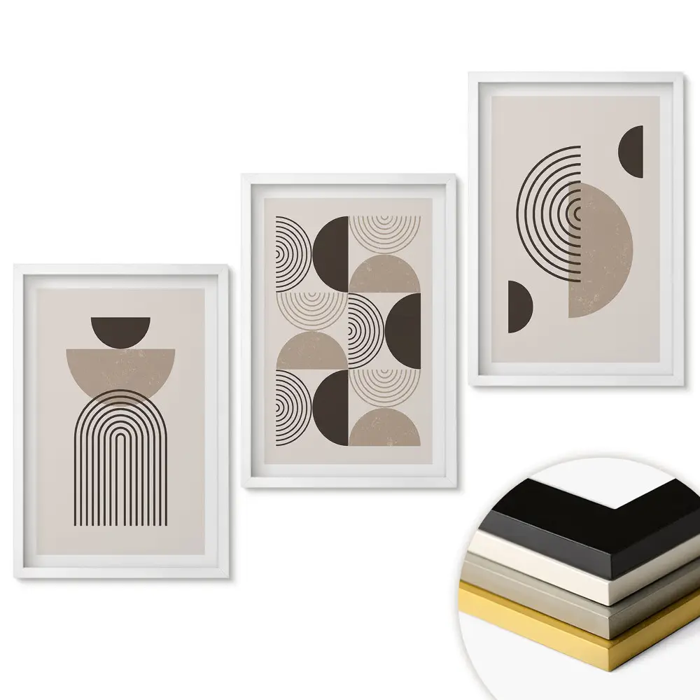 Set de 3 tablouri pentru living cu forme abstracte în stil minimalist