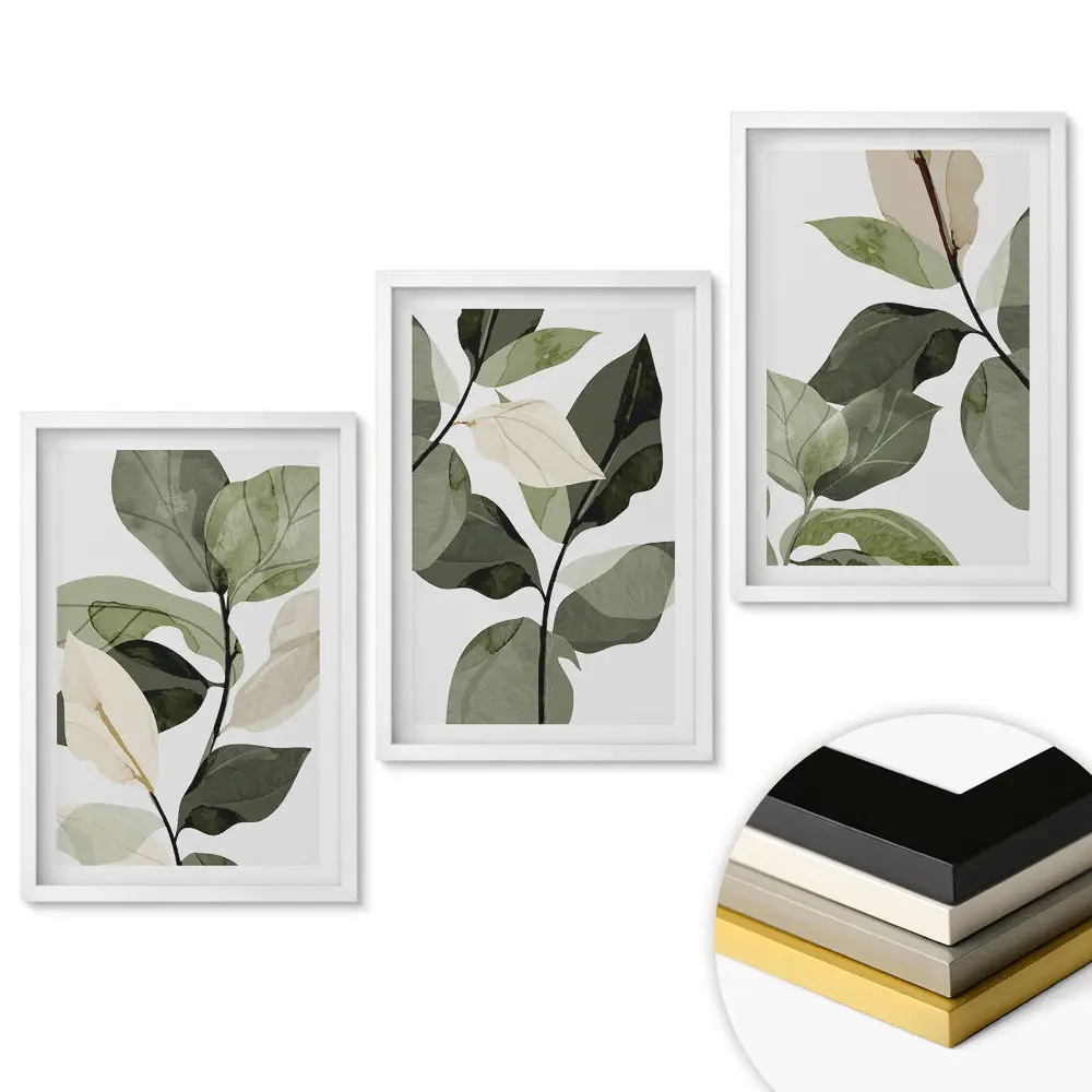 Set de tablouri pentru living Eleganța frunzelor în stil minimalist