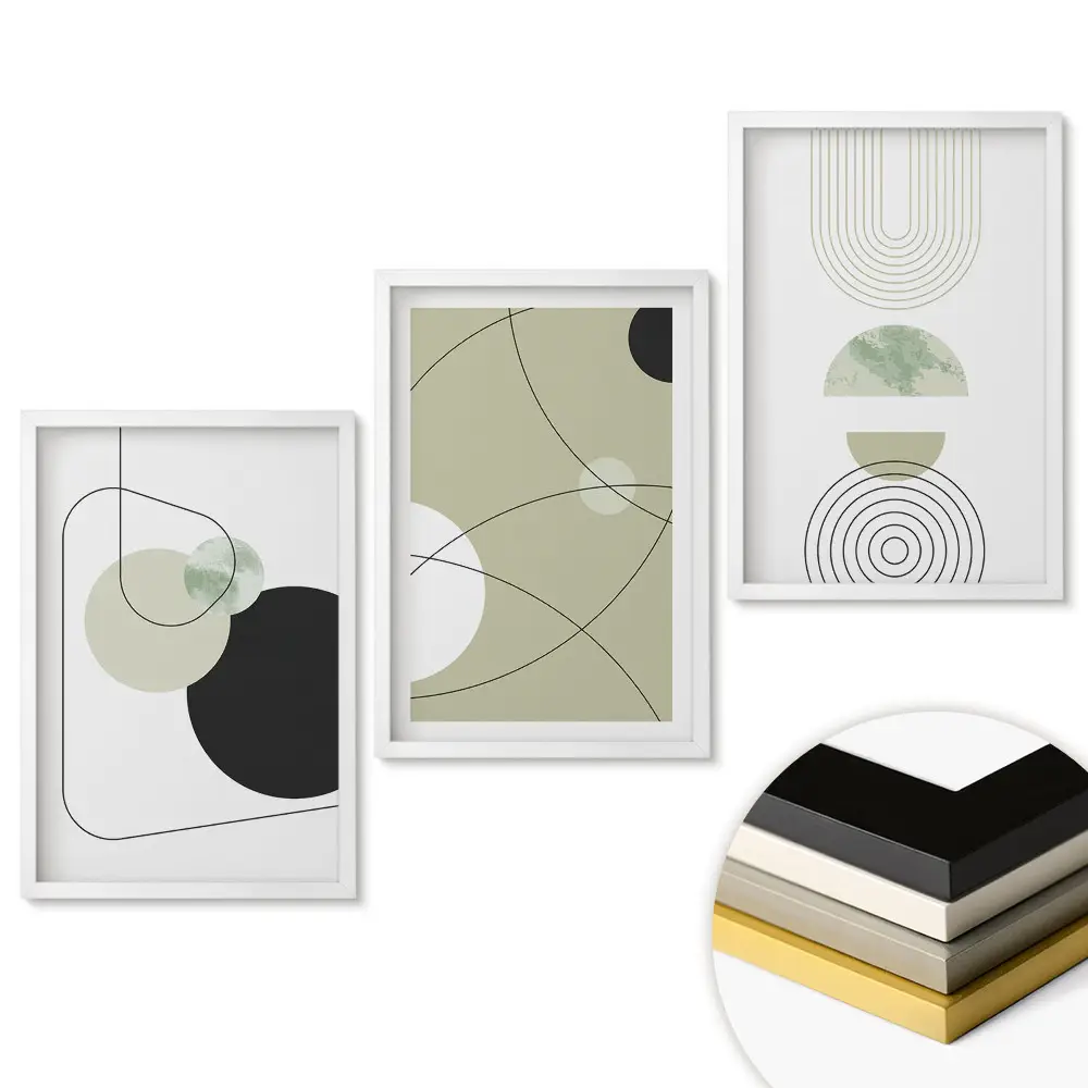Set de 3 tablouri pentru living cu forme abstracte în culori discrete
