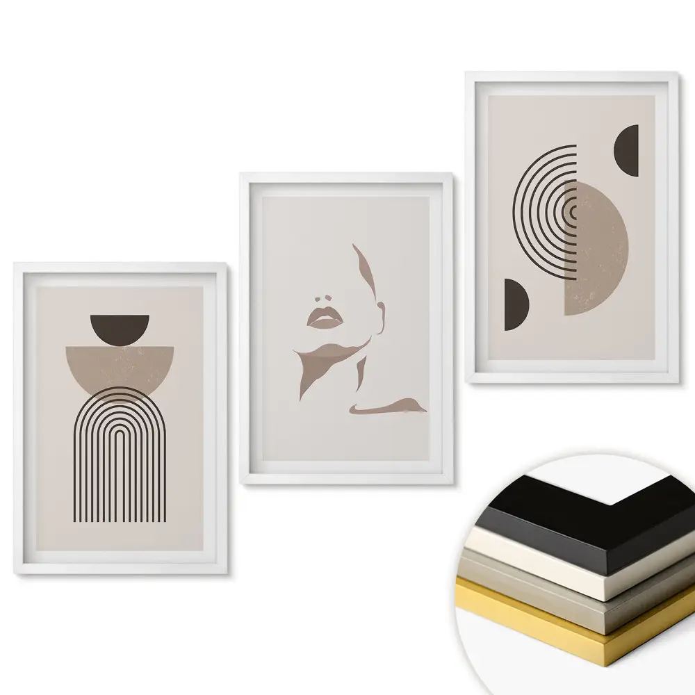 Set de 3 tablouri pentru living cu forme abstracte în culori discrete