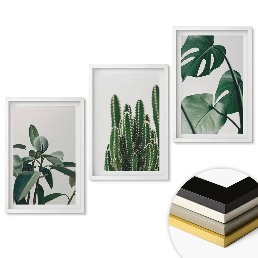 Set 3 tablouri pentru living Armonie verde în stil minimalist