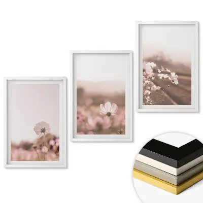Set tablouri pentru living cu flori în nuanțe delicate de roz