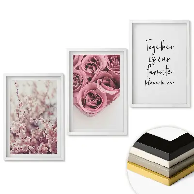 Set 3 tablouri pentru living cu design floral și dragoste