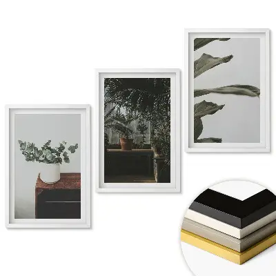 Set 3 tablouri pentru living cu plante într-un interior modern
