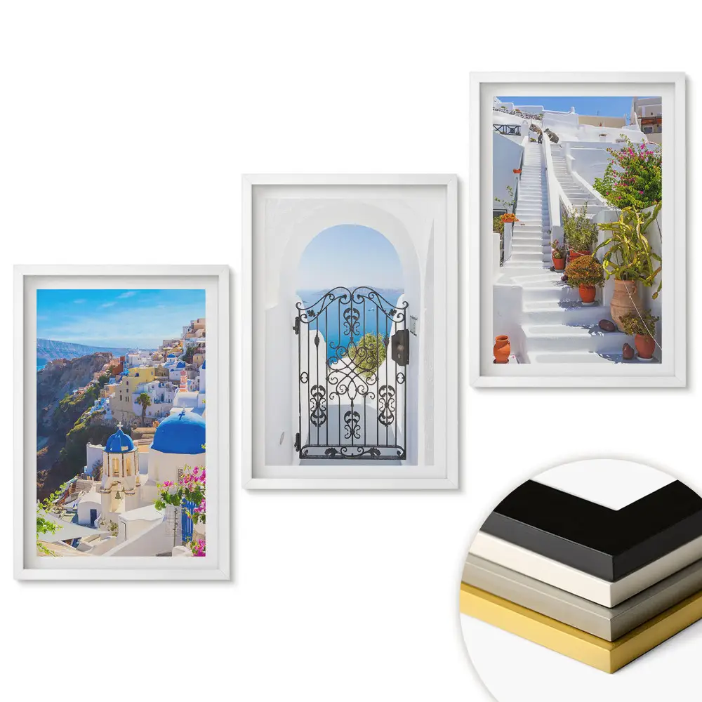 Set de tablouri pentru living Străzi albe și cupole albastre