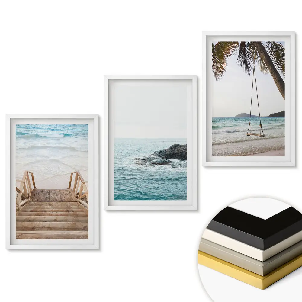 Set de tablouri pentru living Liniștea peisajelor de coastă format din trei piese