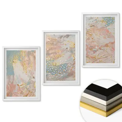Set de 3 tablouri pentru living cu compoziții abstracte în culori delicate